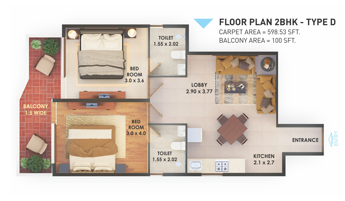 Pyramid Fusion Homes Sector 70A Gurugram Floor Plan of 2 BHK Apartments