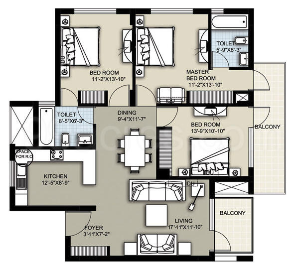 3 BHK Floor Plan