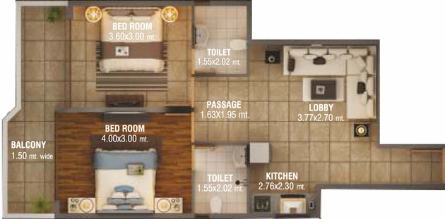 Pyramid Pride Sector 76 Gurugram 2 BHK Floor Plan