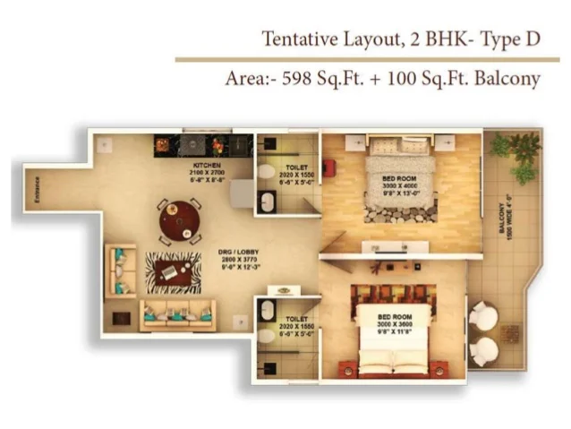 Pyramid Midtown Sector 59 2 BHK Floor Plan